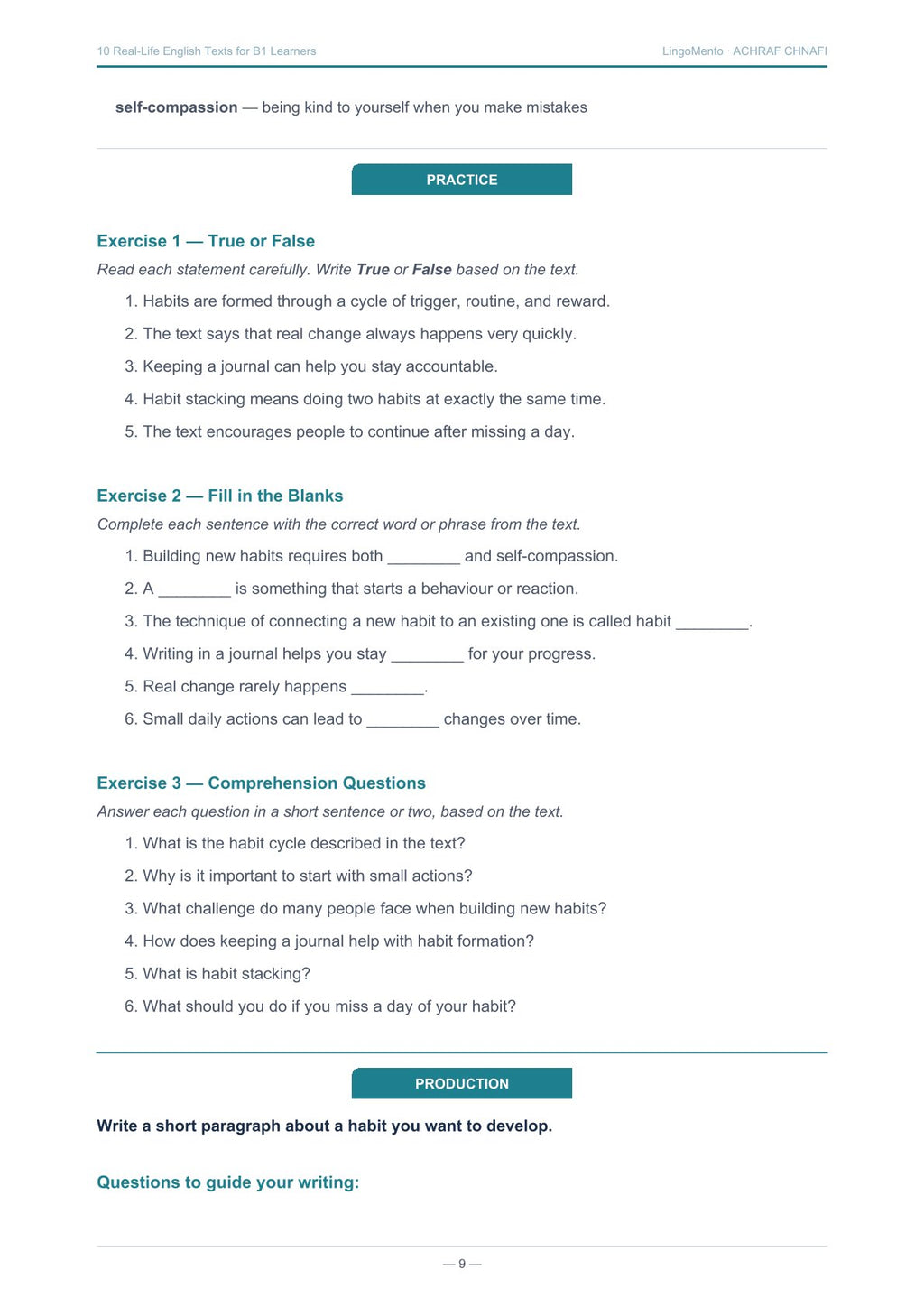 10 Real-Life English Texts for B1 Learners — Reading, Writing & Vocabulary Practice (PDF)