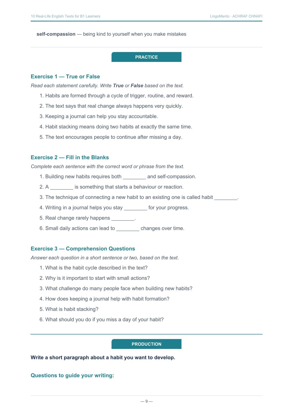 10 Real-Life English Texts for B1 Learners — Reading, Writing & Vocabulary Practice (PDF)